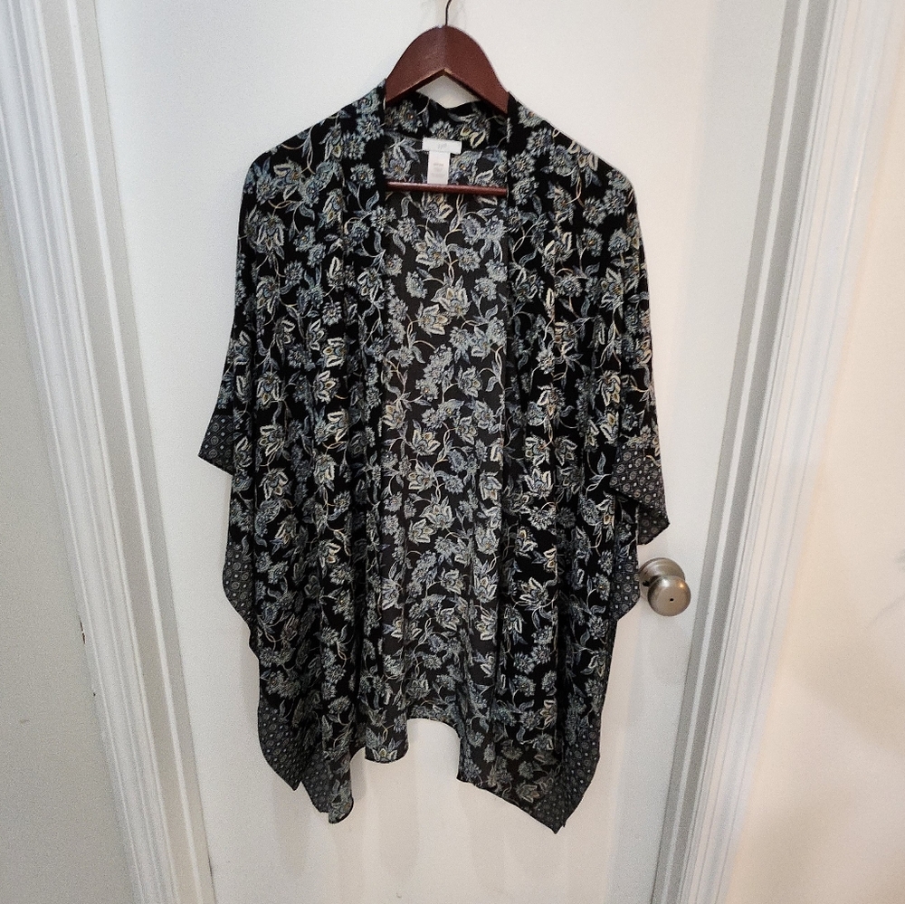 J. Jill Black Floral Kimono Top